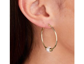 Single Gold Pearl Large Hoop 1 3/8"