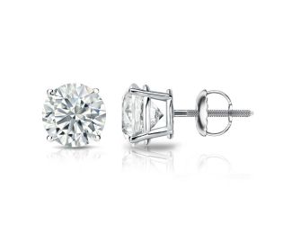 Bright White Round Lab Grown Diamond Screwback Stud in 14K Yellow Gold 2.10ct, Color-FG, Clarity-VS