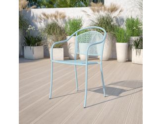 Sky Blue Indoor-Outdoor Steel Patio Arm Chair with Round Back - Caf Chair