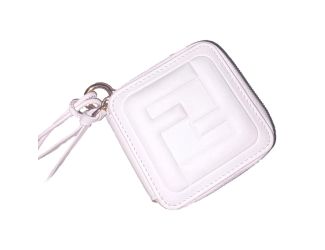 Fendi FF Cube Embossed Small Zip Wallet Bianco White Leather with Strap