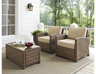 Bradenton 2 Piece Outdoor Wicker Seating Set with Sand Cushions -  Two Arm Chairs