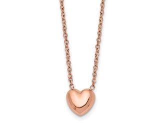 Stainless Steel Polished Rose IP-plated Heart 17.5" Necklace