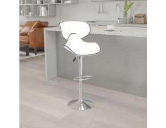 Contemporary Cozy Mid-Back White Vinyl Adjustable Height Barstool w/ Chrome Base
