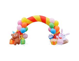 8-Ft. Tall Walkway Arch with Balloons, Bear, and Bunny, Outdoor Blow-Up Inflatable for Children's Bi