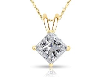 Bright White Pinnacle Princess cut Lab Grown Diamond Pendant in 14K Yellow Gold 0.06ct,GH,VVS