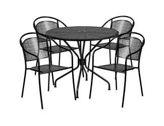 5pc Round Steel Patio Set: Black