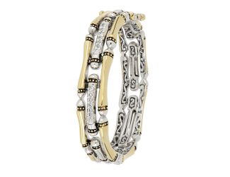 Canias Pave Three Row Pave Hinged Bracelet 6.5". Rhodium and Gold. Made in America