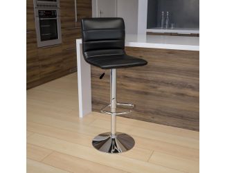 Black Vinyl Adjustable Height Barstool w/ Horizontal Stitch Back & Chrome Base