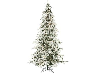 7.5-Ft. White Pine Snowy Artificial Christmas Tree with Clear LED String Lighting