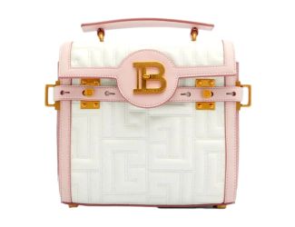 Balmain B-Buzz 23 Pink White Tote Crossbody Shoulder Bag Quilted Leather