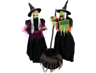 Motion-Activated Wicked Cauldron Witches by SVI, Premium Talking Halloween Animatronic, Plug-In