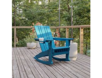 Commercial All-Weather Rocking Adirondack Chair with Swiveling Cupholder - Blue