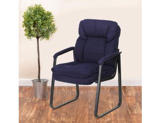 Navy Microfiber Executive Side Reception Chair with Lumbar Support and Sled Base