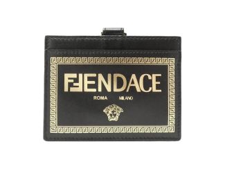 Fendi Fendace Black Leather Card Case Wallet Lanyard
