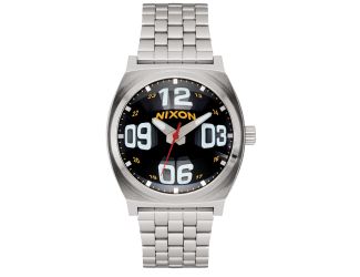 Mens Time Teller Fisheye Silver-Tone Stainless Steel Watch Black Dial