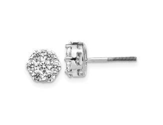 14K White Gold Lab Grown Diamond Cluster Screwback Earring, 1.08ctw