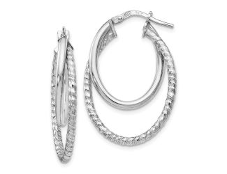 Sterling Silver Polished Diamond Cut Oval Hoop Earrings