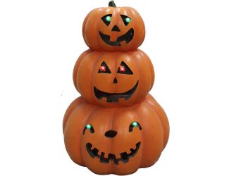 20-In. 3-Stack Jack-O-Lantern Resin with LED Lights, Indoor or Covered Outdoor Halloween Decoration,