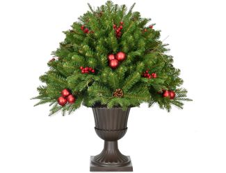 2.5-Ft. Joyful Porch Tree in Pedestal Urn with Pinecones, Berries, and Ornaments