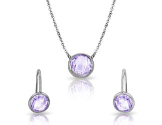 PARIKHS Rhodium Plated CZ and Alexandrite Round June Birthstone Set in 925 Sterling Silver
