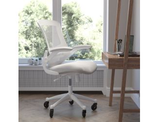 Ergonomic Swivel Task Chair with Roller Wheels & Flip Up Arms - Gray Mesh
