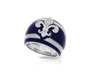 Belle Etoile Round Cubic Zirconia studded Navy Blue Fleur de Liss Size-7 Ring - 925 Sterling Silver