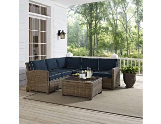 Bradenton 4-Piece Outdoor Wicker Seating Set with Navy Cushions