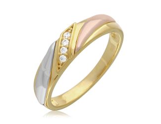 PARIKHS Men's Three Toned Overlap CZ Wedding Ring in 925 Sterling Silver - Size-9