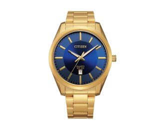 Men's Quartz Watch, Gold-tone with Blue Dial