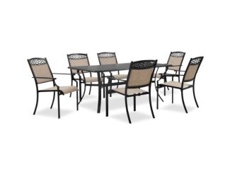 Lisbon 7-Piece Outdoor Patio Dining Set with 39x68-In. Cast Top Aluminum Table and 6 Stackable Sling