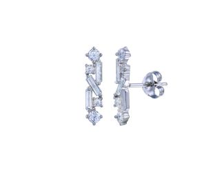 PARIKHS Rhodium Plated Linear Baguette CZ Earring in 925 Sterling Silver