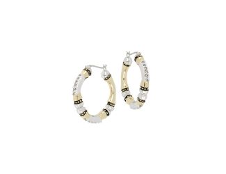 Canias Pave CZ Large Hoop Earrings. Diameter: 1-1/8". Rhodium and Gold. Made in America