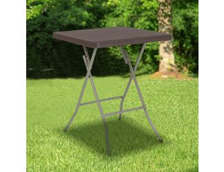 1.95-Foot Square Brown Rattan Plastic Folding Table - Outdoor Event Table
