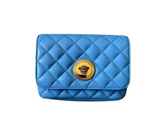 Versace Medusa Nappa Quilted Blue Leather Chain Crossbody