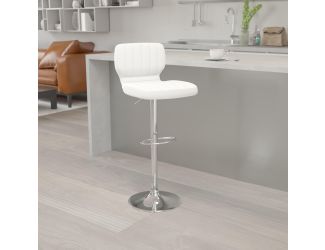 White Vinyl Adjustable Height Barstool w/ Vertical Stitch Back & Chrome Base