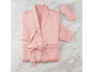 Satin Robe & Eye Mask Set - Small/Medium Blush