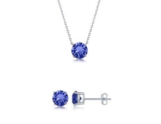 Sterling Silver and Sapphire "September" Swarovski Crystal Post Earrings and Necklace Set