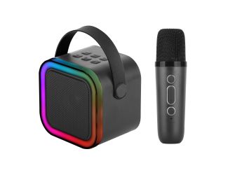 Mini Karaoke Bluetooth Speaker w/ Wireless Mic & Front RGB Black