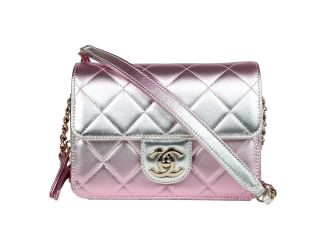 Chanel Mini Flap Bag in Iridescent Pink & Silver Metallic Lambskin