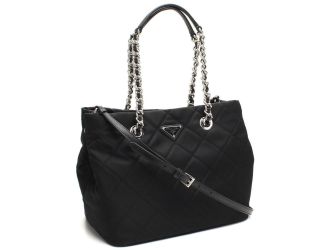 Prada Black Quilted Tessuto Chain Shoulder Bag Tote
