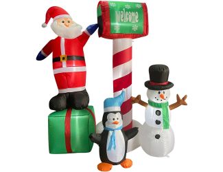 6-Ft. Tall Welcome Mailbox with Santa, Snowman, and Penguin, Outdoor Blow-Up Christmas Inflatable wi