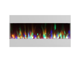 42 In. Recessed Wall Mounted Electric Fireplace with Crystal and LED Color Changing Display, White