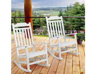 2 Pack All-Weather Rocking Chair in White Faux Wood - Patio and Yard Furniture