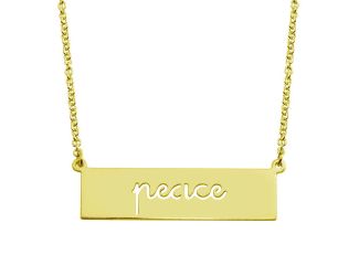 PARIKHS Gold Plated Peace Engraved Bar Pendant Necklace in 925 Sterling Silver