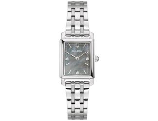 Ladies' Sutton Silver-Tone Stainless Steel Rectangle Watch Gray MOP Dial