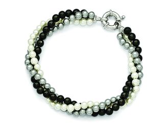Sterling Silver Majestik 3 Row 4-5mm White/Grey/Black Shell Bead Bracelet