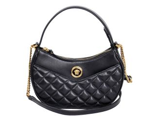 Versace La Medusa Half Moon Hobo Shoulder Crossbody Bag Black Leather