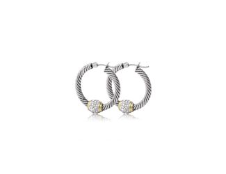 Antiqua Pave Twisted Wire Hoop Earrings. Diameter: 1"Bead Width: 1/4"
