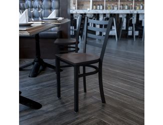 Black Ladder Back Metal Restaurant Chair - Walnut Wood Seat