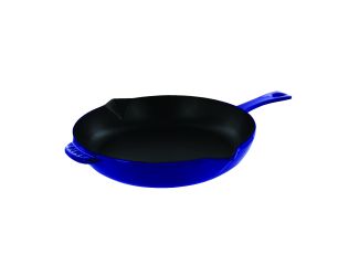 Cast Iron 12" Fry Pan with Pour Spouts - Dark Blue